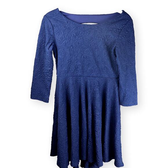 Rare Editions Blue Knit Texture Floral A-Line Dress 14 - Picture 2 of 7